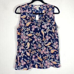 New LOFT Paisley Sleeveless Floral Ruffle Tank Top Blouse Women's Size Small